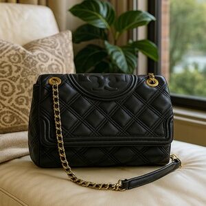 Tory Burch Soft Fleming Black Quilted Leather Convertible Shoulder/Crossbody Bag